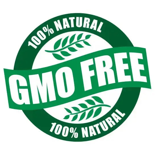 "100% Natural GMO Free Label with Green Leaf Design"