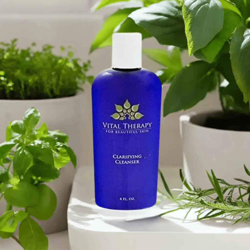 Clarifying Acne Cleanser 4 oz. Bottle, Soy-Free, Non-GMO, plant-based skincare for acne with detoxifying exfoliation and shea butter moisturizing.