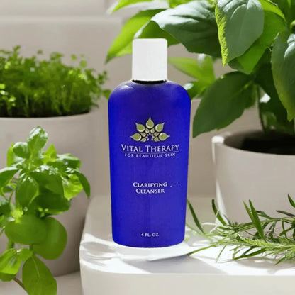 Clarifying Acne Cleanser 4 oz. Bottle, Soy-Free, Non-GMO, plant-based skincare for acne with detoxifying exfoliation and shea butter moisturizing.