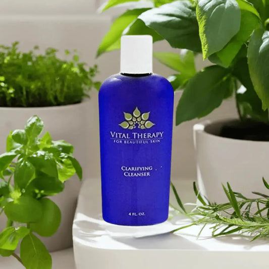 Clarifying Acne Cleanser 4 oz. Bottle, Soy-Free, Non-GMO, plant-based skincare for acne with detoxifying exfoliation and shea butter moisturizing.
