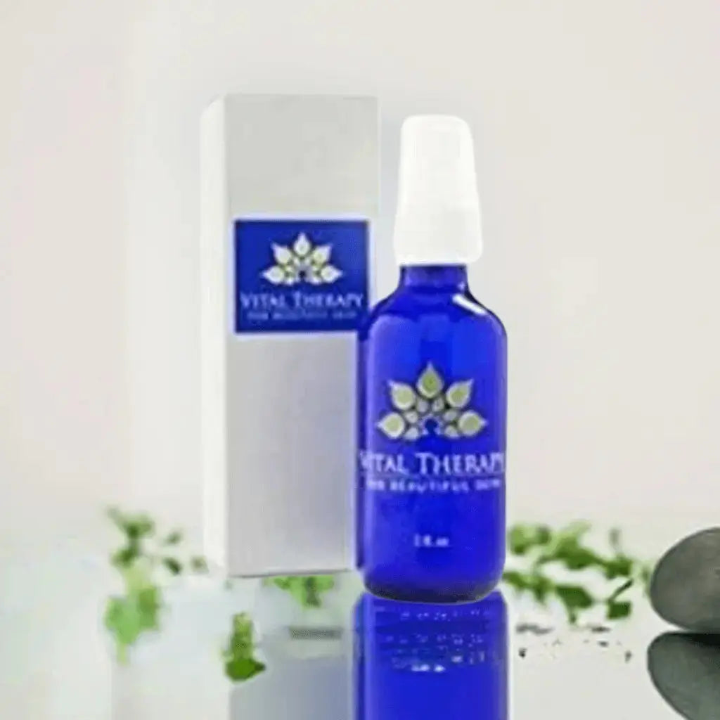 Blue bottle of Vital Therapy Peptide Eye Treatment Cream with box, suitable for non-toxic skincare enthusiasts.